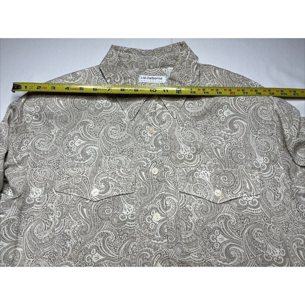 Liz Claiborne Collection Cream With Brown Paisley Pattern Button Down Size 10 - Picture 5 of 12